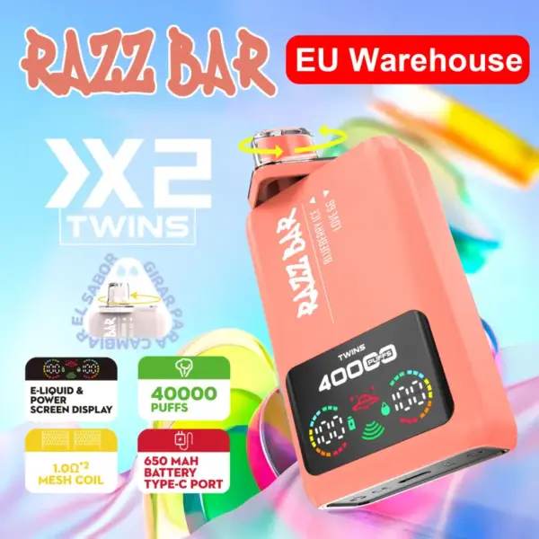 Razz Bar 40000 Zuge Einweg Vape 2 in 1 Aromen 40K Wiederaufladbar Kostenloses Dampfen EU Lager