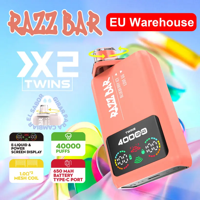 Razz Bar 40000 Zuge Einweg Vape 2 in 1 Aromen 40K Wiederaufladbar Kostenloses Dampfen EU Lager
