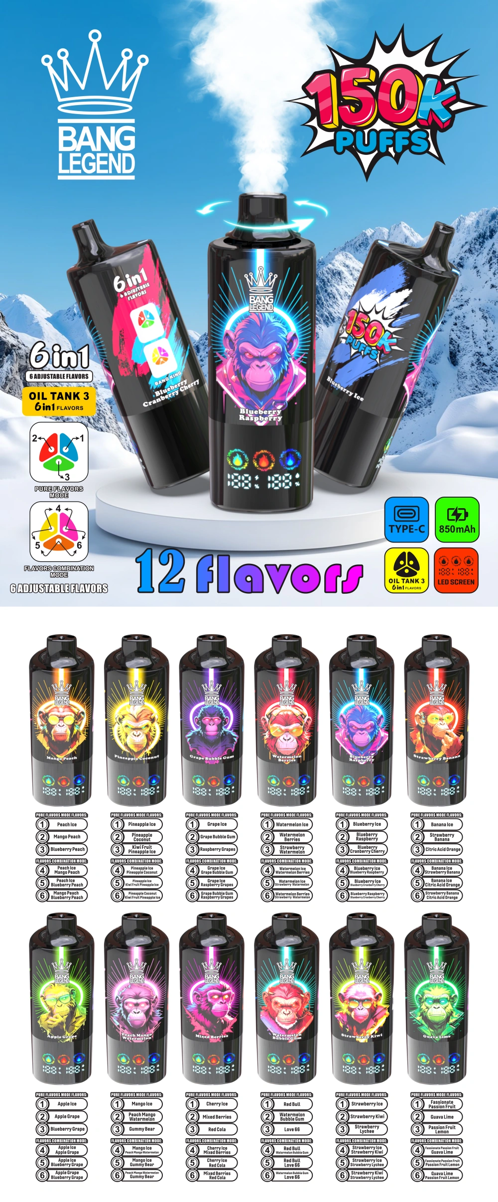 150k Züge Vape Bang Legend 150000 Einweg Vape 6 in 1 EU Lager