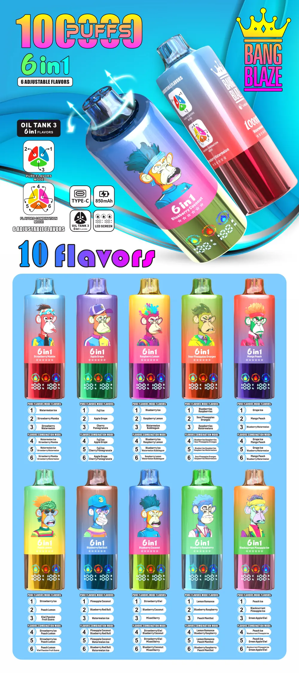 Bang Blaze 100K Züge 100000 Einweg Vape 6 In 1 Kostenloser Versand EU Lager