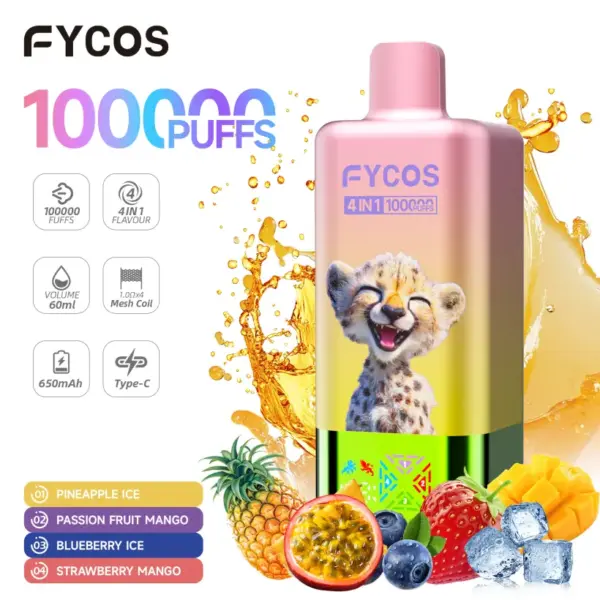 Fycos 100k Puffs 4 in 1 Bester Einweg-Vape Kostenloser Versand 3–7 Werktage EU-Lager