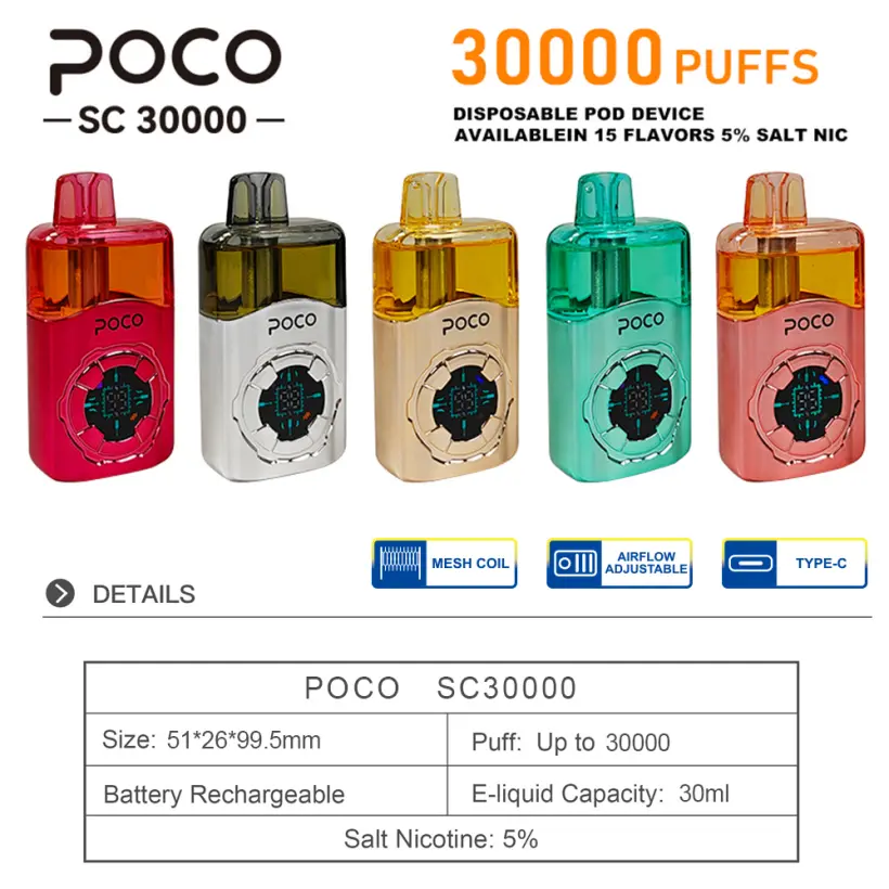 Puff 30K Vape POCO SC 30000 Züge Einweg-Vape Kostenloser Versand EU-Lager