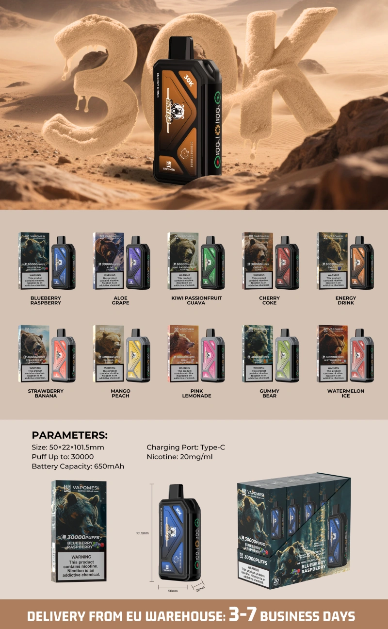 Vapomesi 30k Puffs Brown Bear Einweg Vape 30000 Kostenloser Versand EU Lager