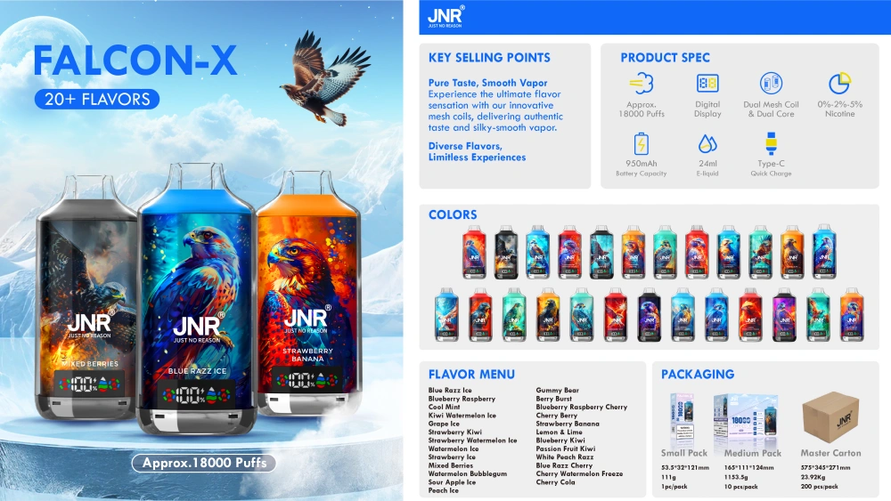 JNR 18000 Züge Falcon X 18k Crystal Einweg Vape Kostenloser Versand EU Lager