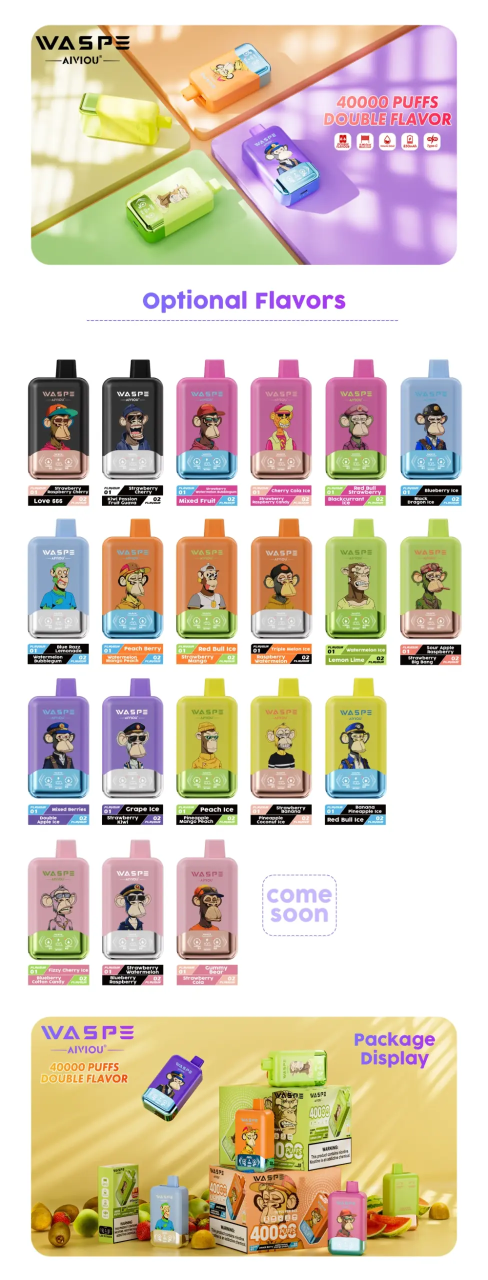 Puff 40K EU WASPE 40000 Züge Doppelgeschmack 2 in 1 Einweg Vape kostenloser Versand