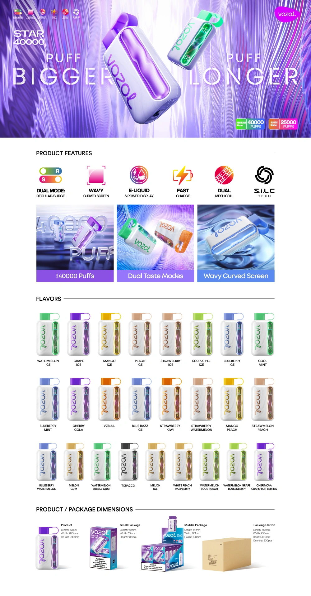 Vozol Star 40000 Züge 40K Einweg Vape Shop Kostenloser Versand