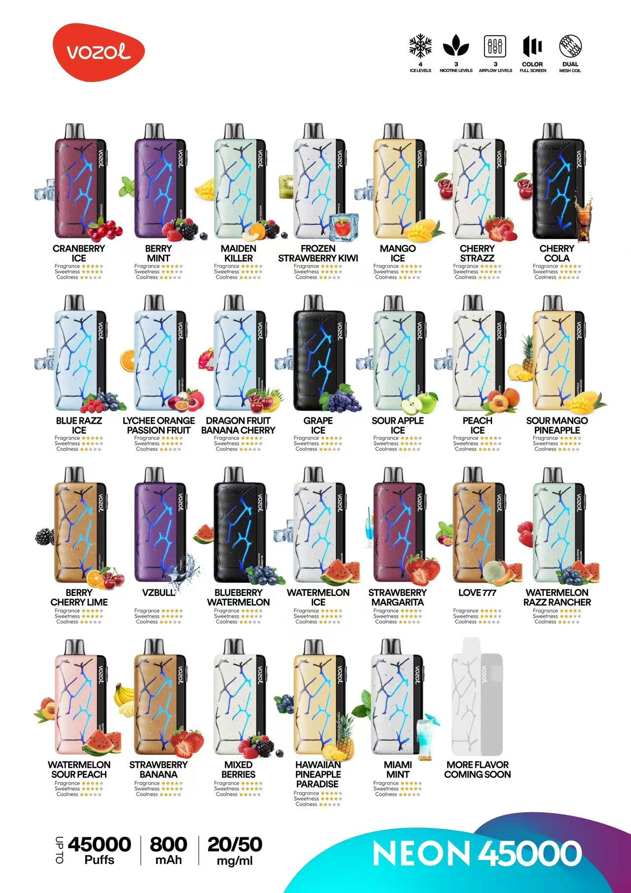 Vozol Neon 45000 Züge 45k Ice Control Einweg-Vape EU Lager