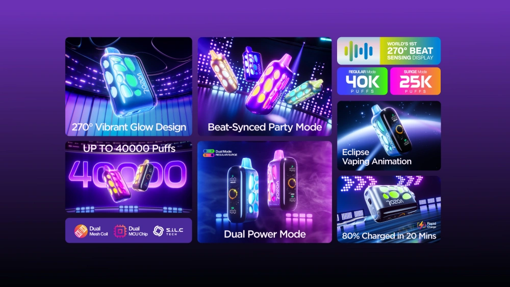 Vozol Rave 40000 Züge 40K Einweg Vape Dual Power Modus Kostenloser Versand EU Lager