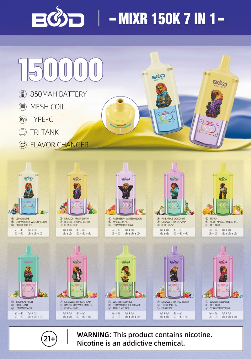 BOOD 150K Züge MIXR 7 In 1 Geschmacksrichtungen Einweg Vape Großhandel Kostenloser Versand