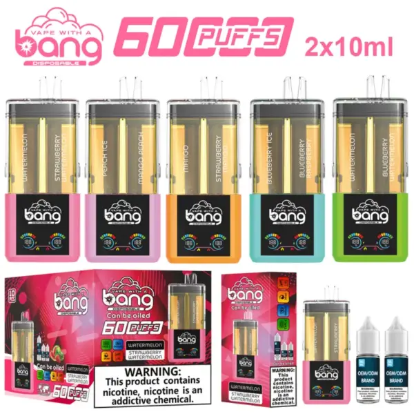 Bang 60000 Puffs 60K 2 In 1 Wiederaufladbare Crystal Einweg Vape 2 X 10 Ml E Liquid