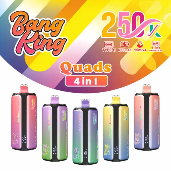 Bang King 250k Züge 4 in 1 Quads Einweg Vape 250000 Kostenloser Versand China-Lager