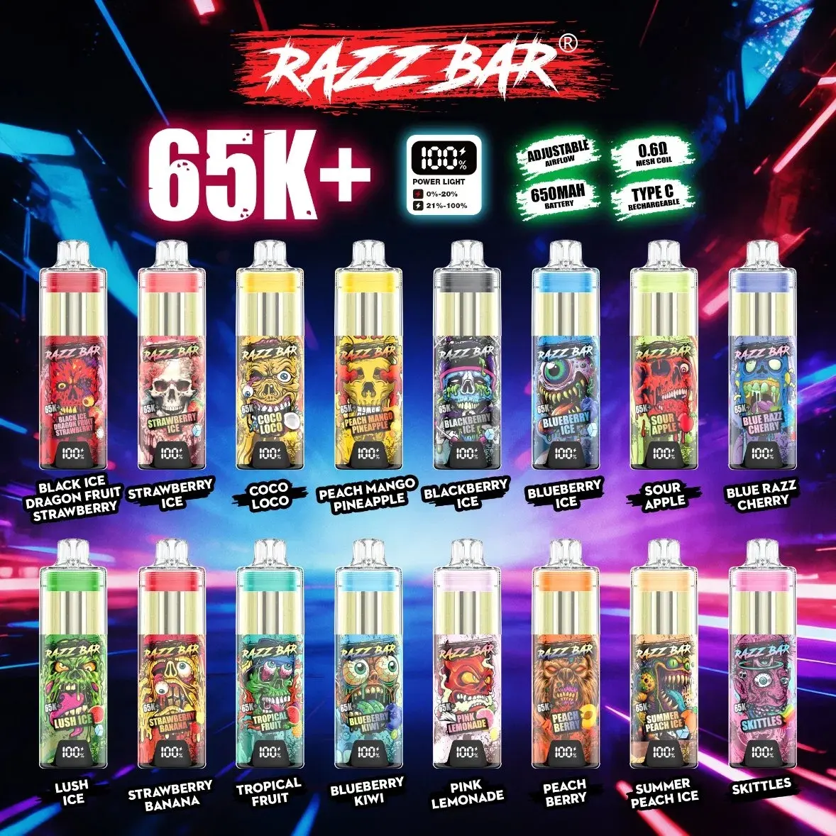 EU Lager Razz Bar 65k+ Züge Kristall Einweg Vape 65000 Großhandel Kostenloser Versand