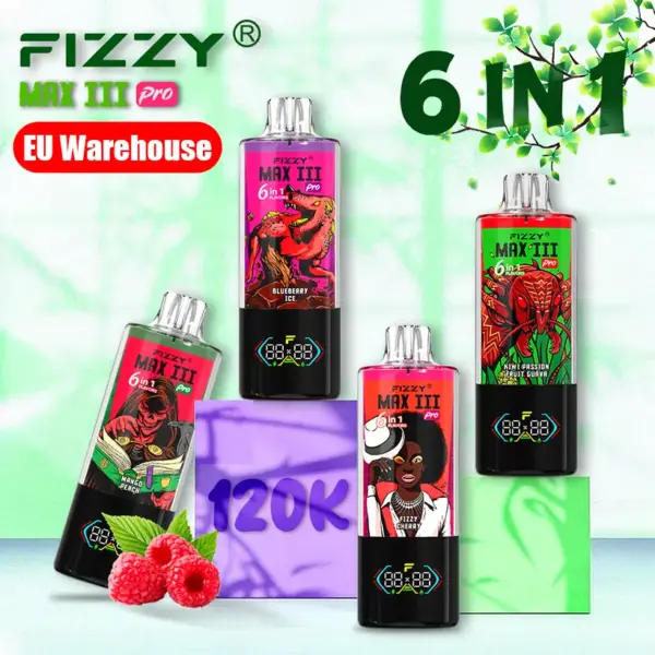 Fizzy 120k Puffs 6-in-1 Max III Pro Bester Einweg Vape 120000 Kostenloser Versand EU Lager