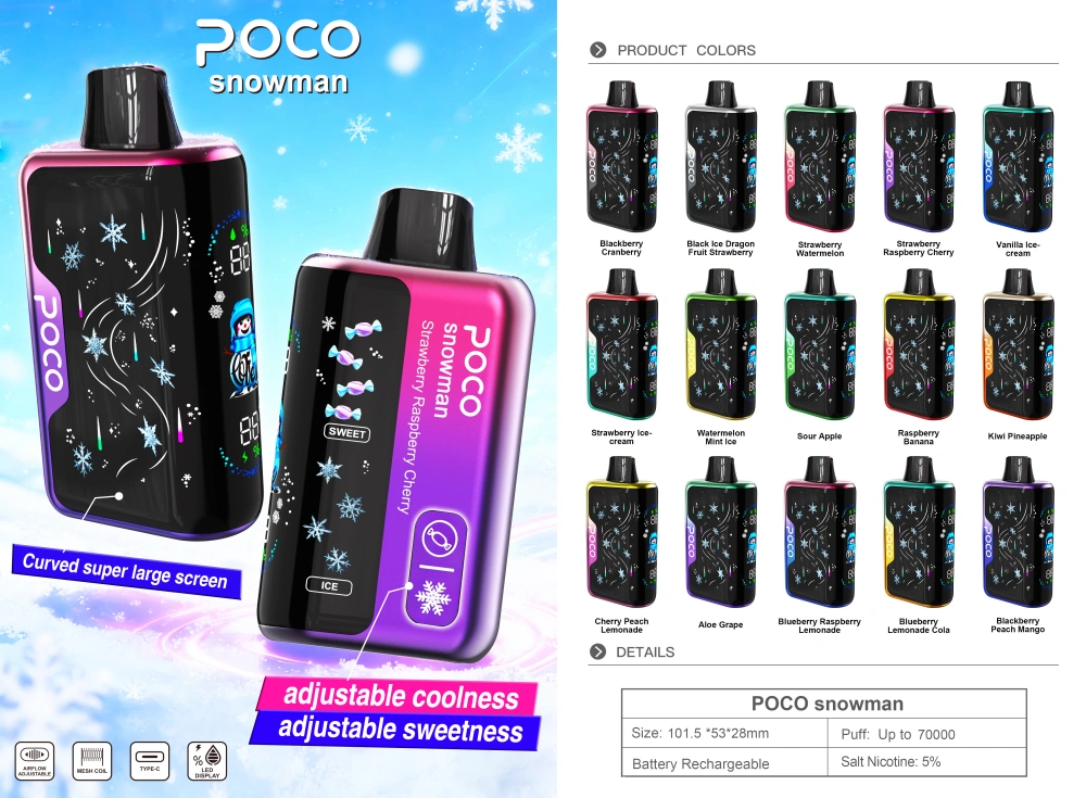 POCO 70000 Züge 70k Snowman Ice Control Einweg Vape Kostenloser Versand EU-Lager