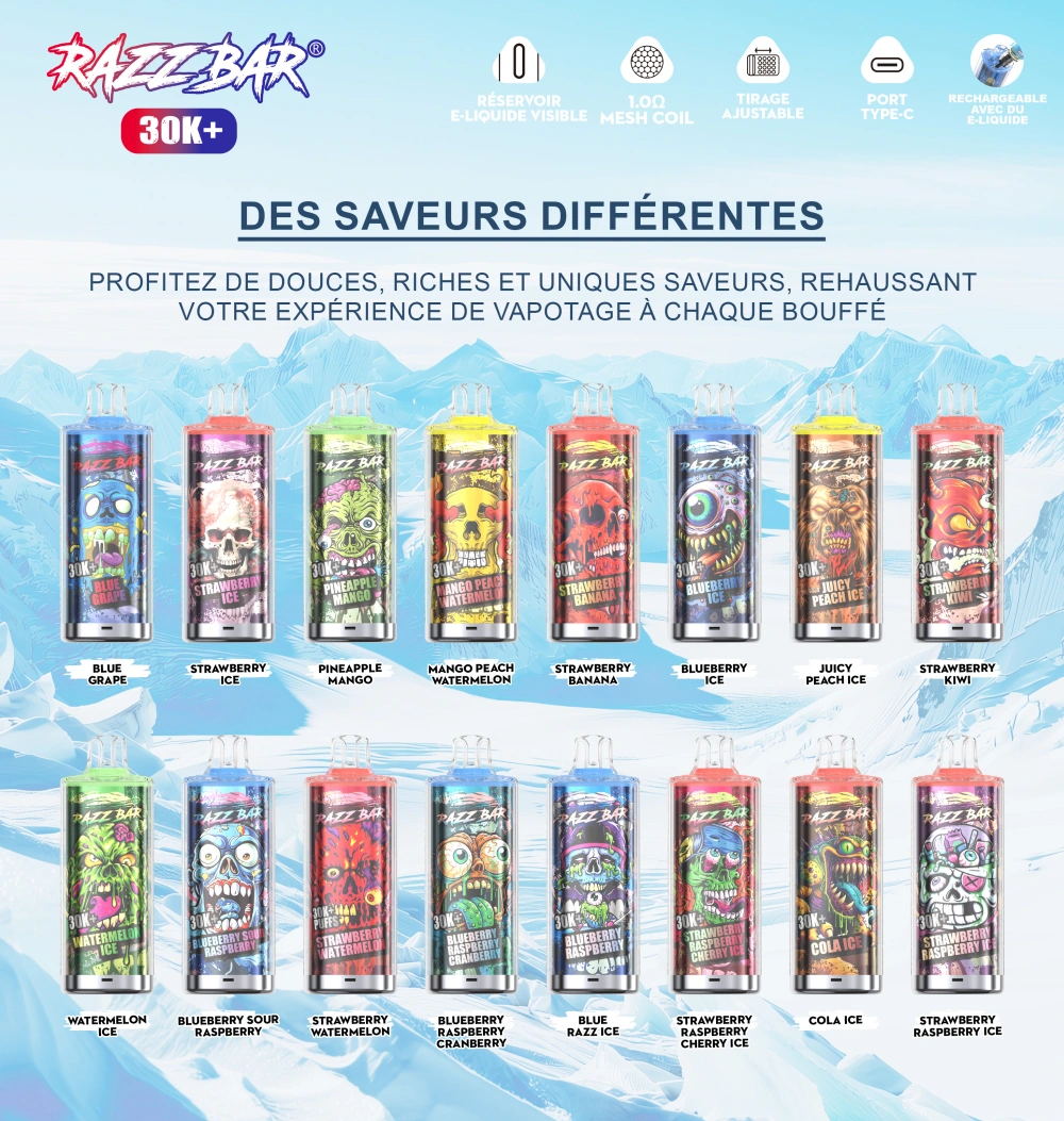 Puff 30000 Razz Bar 30k Puffs TPD Einweg Vape Großhandel Nachfüllbar Mit 20ml E Liquid Kostenloser Versand Aus EU