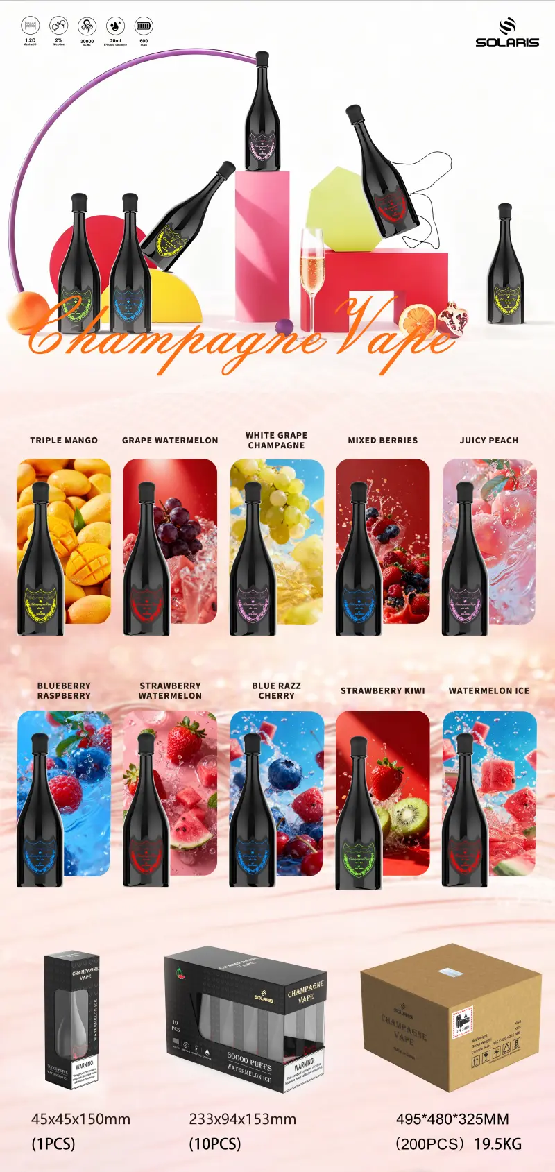 Solaris Champagne 30k Puffs 30000 Einweg Vape Pen Kostenloser Versand EU Lager