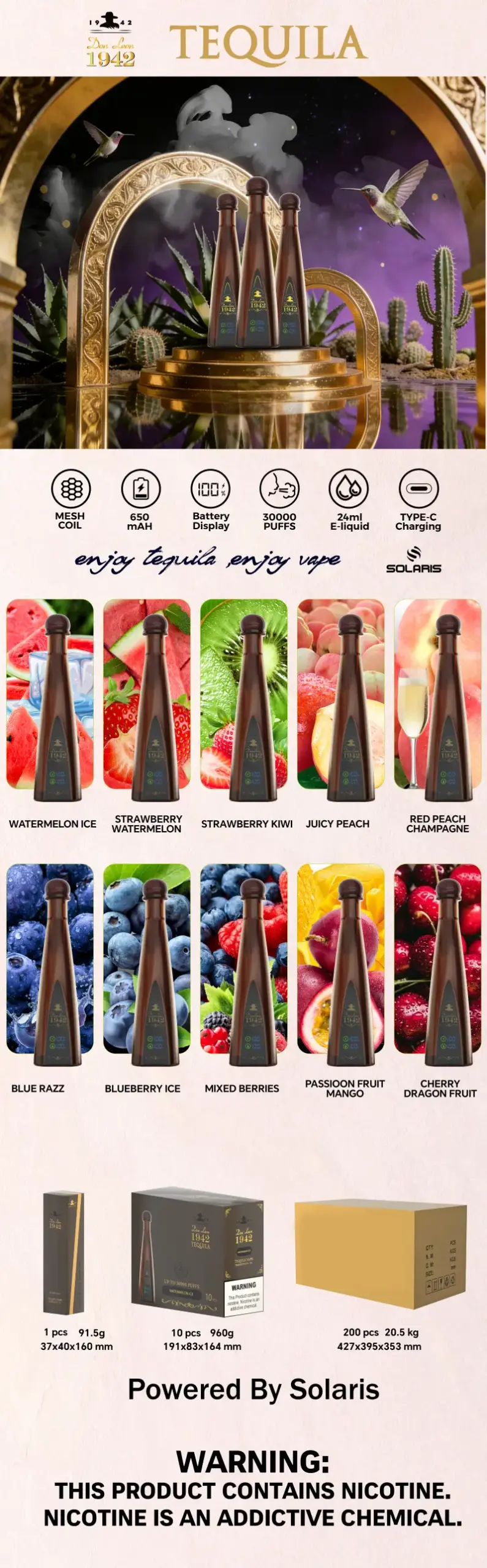 Solaris Tequila 30000 Puffs Don Leon 1942 30k Einweg Vape Pen EU Lager