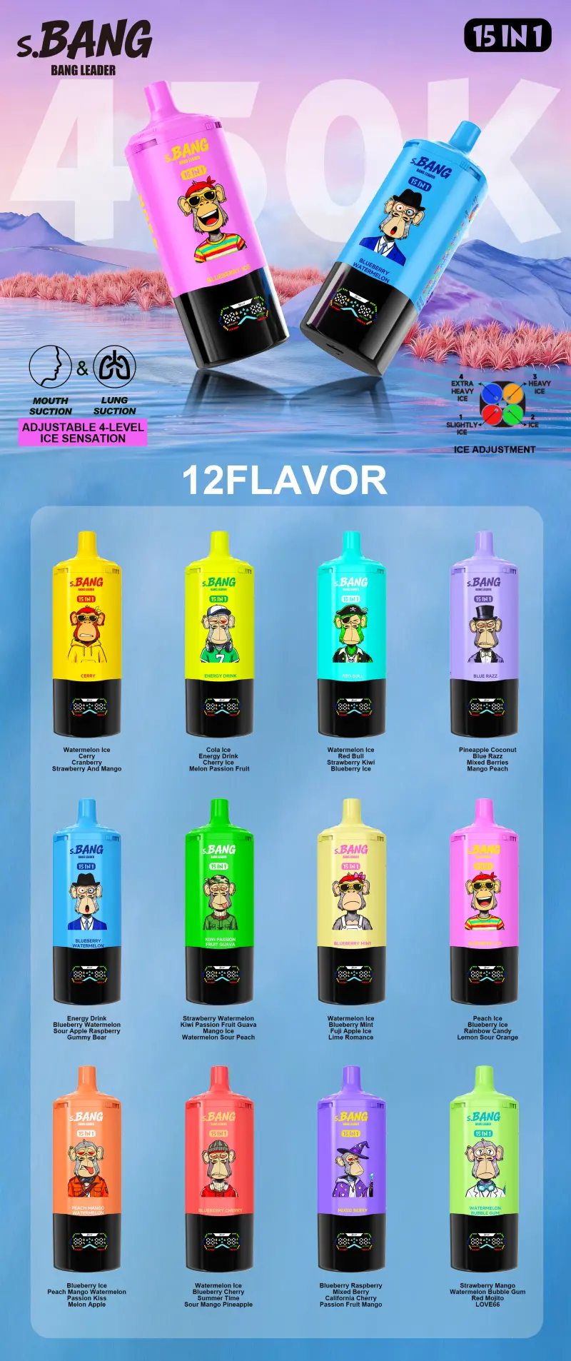 Bang Leader 450K Puffs 15 In 1 Einweg E Zigarette Mehrere Geschmacksrichtungen Kostenloser Versand