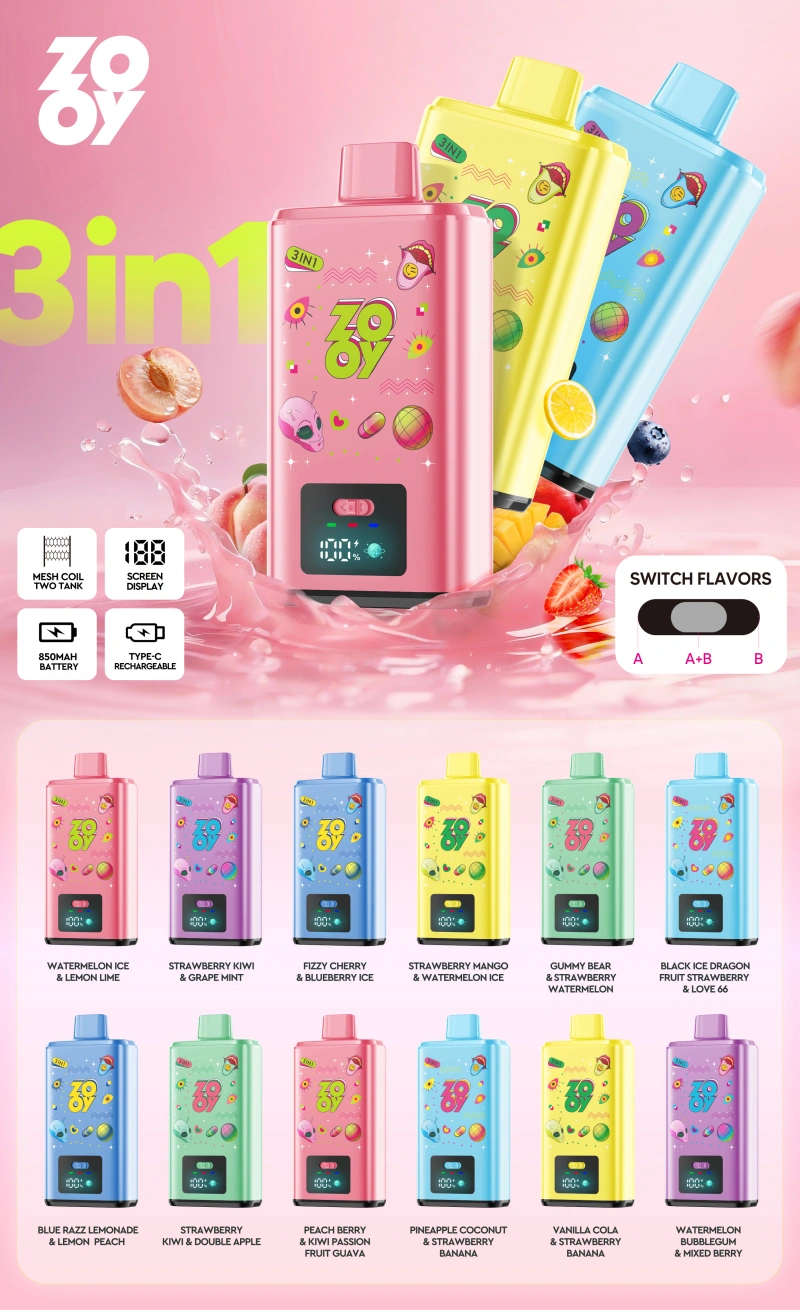 Zooy 150K Puffs 150000 Dreifach Geschmacksrichtungen Einweg Vape 3 In 1 Großhandel EU Lager