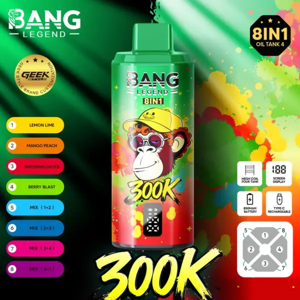 Bang Legend 300000 Züge 8 in 1 Geschmacksrichtungen Einweg Vape Online Kostenloser Versand
