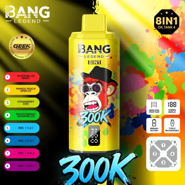 Bang Legend 300000 Züge 8 in 1 Geschmacksrichtungen Einweg Vape Online Kostenloser Versand