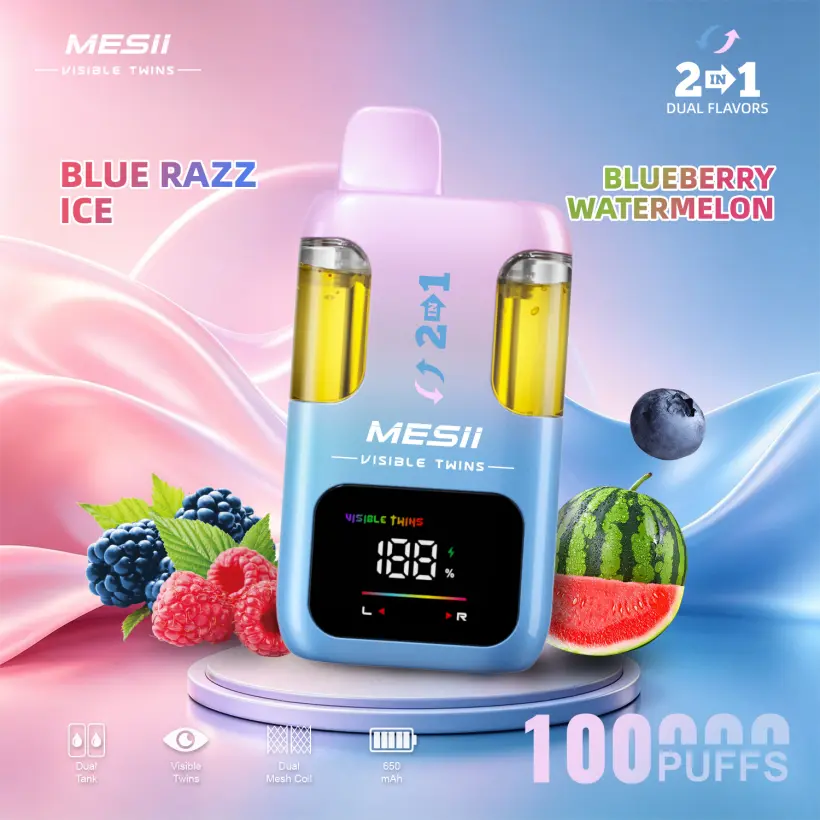 Mesii 100K Züge Visible Twins Doppelter Geschmack Crystal Einweg Vape Kostenloser Versand